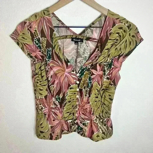 Madewell Shirred Cap-Sleeve Top in
Brushstroke Monstera Size Small - Picture 3 of 14